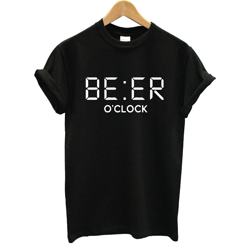 

100% Cotton Funny Beer Oclock Print Men T Shirt Cool Summer Funny Man Tshirt Male O-Neck T-Shirt Mens Tee Shirt Printed Harajuku