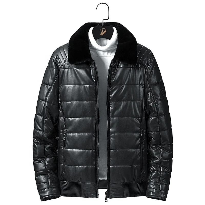 

New fashion design luxury style classic men's leather puffer jacket custom men's leather jacket men's winter puffer jacket, Black,blue