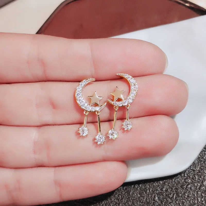 

New designs Factory Wholesale KYED0382 CZ earrings Shine Star and moon 18k gold plated 3A Zircon earrings for Women