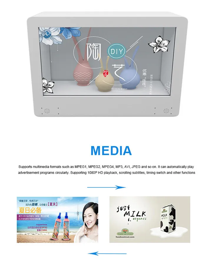21.5 inch tft lcd panel display transparent touch screen box pcap advertising display cabinet