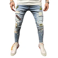 

Wholesale men denim motorcycle jeans pants hip hop denim trousers distressed ripped motorcycle stretch skinny jeans