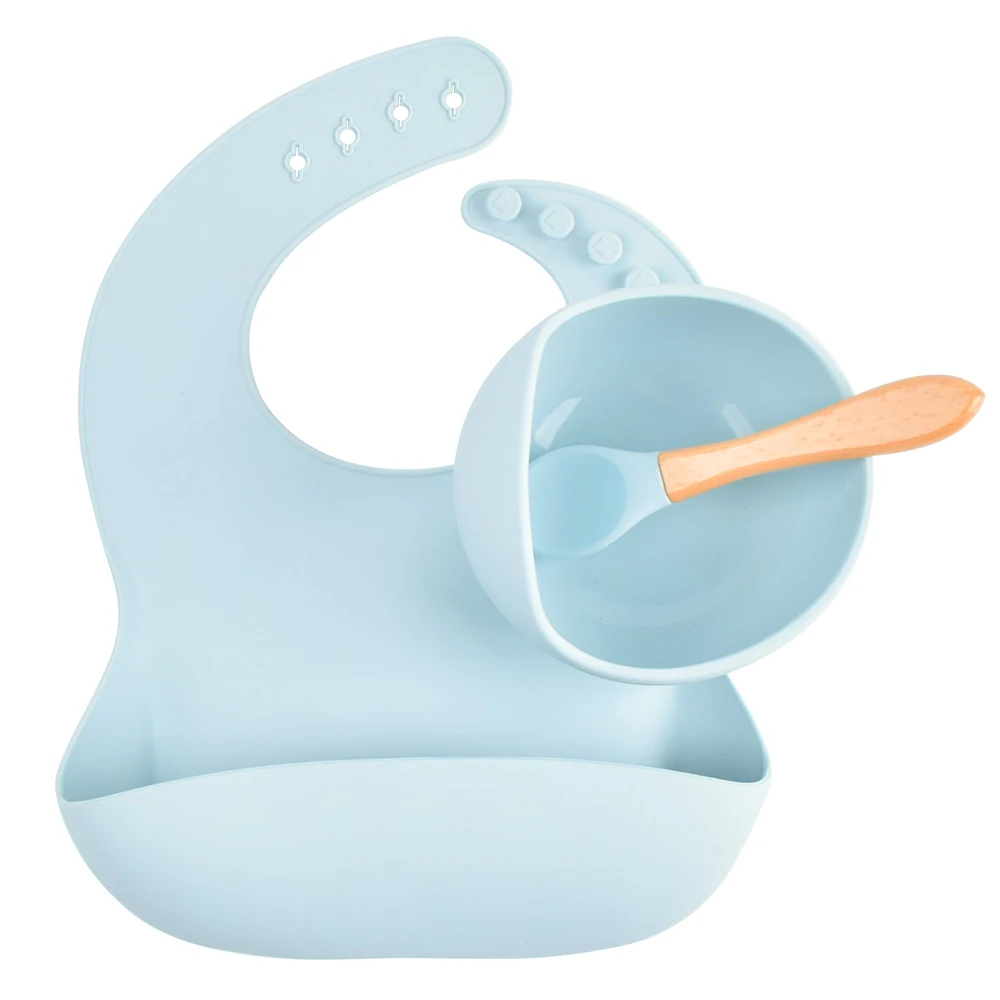 

3-Pack Baby Product Supplies Silicone Bib Spoon Bowl Baby Unbreakable Dinnerware Feeding Set