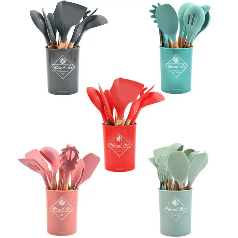 

Unnies Cheapest chef tools kitchen gadgets sets 12pcs Silicone Handle Food Grade Kitchen Utensils Sets, Colors