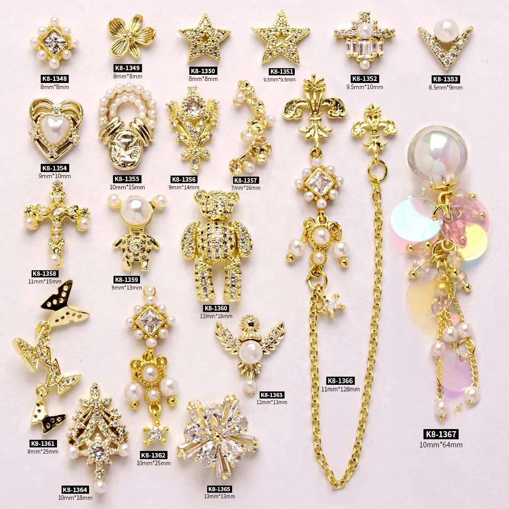 

Paso Sico Luxury Nail Jewelry Pendant Diamond Bear Butterfly Gold Metal Nail Zircon Drill Supplies Nail Art Decals