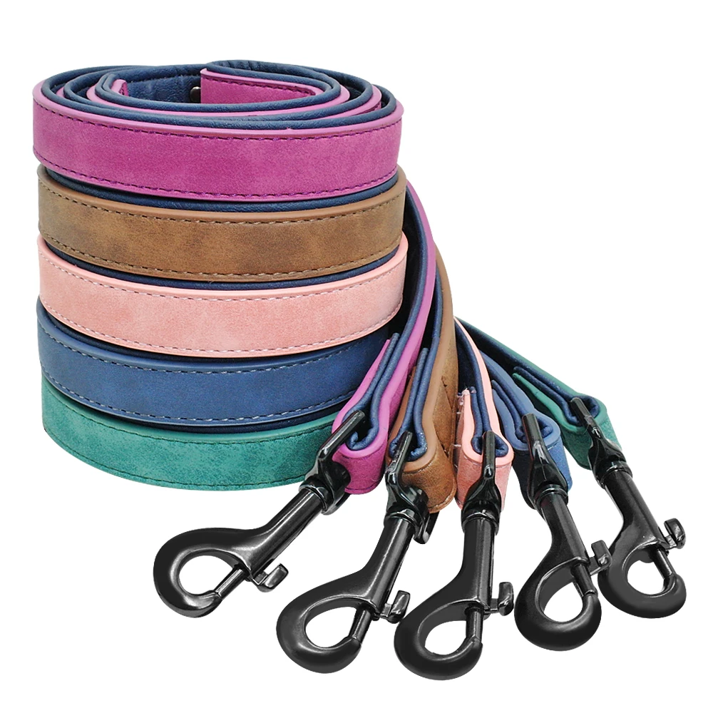 

Soft And Sturdy Leather Premium Pet Leash Lead Training And Walking Adjustable Leather Dog Leash With Collar, Blue/pink/purple/green/brown