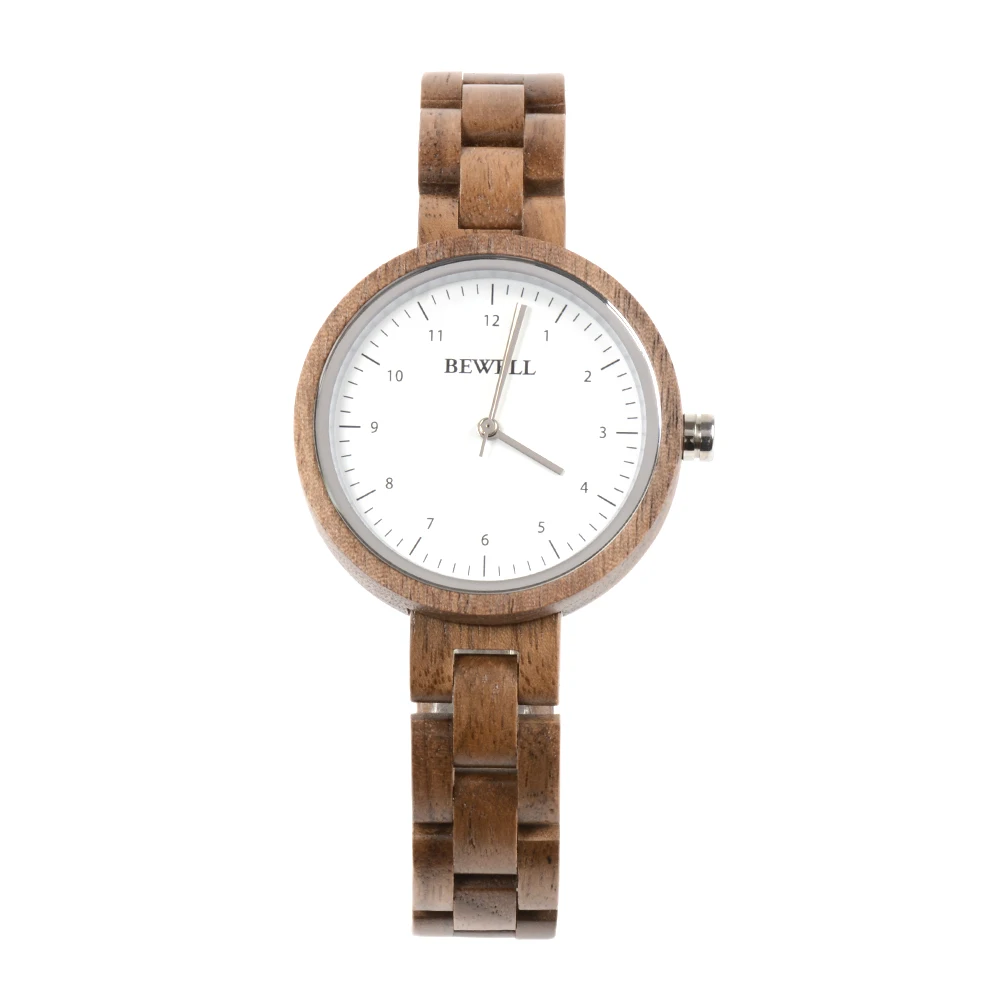 

New design wood watch women wooden woman watch fashion girls watch with round shaped wood case and band