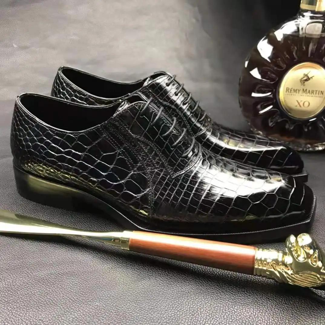 

Genuine Leather Shoes pure crocodile skin men formal shoes Classic Design Premium Quality Custom leather shoes for men, Black