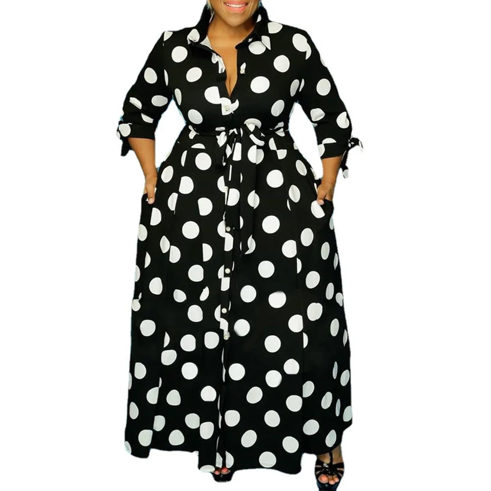 

Spring 2022 new plus size women's shirt long sleeve polka dot print dress shirts women, 2 color