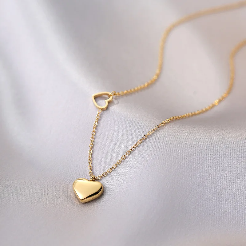 

Women 18K Necklace Gold Plating Stainless Steel Double Heart Necklace For Valentine Day Gift