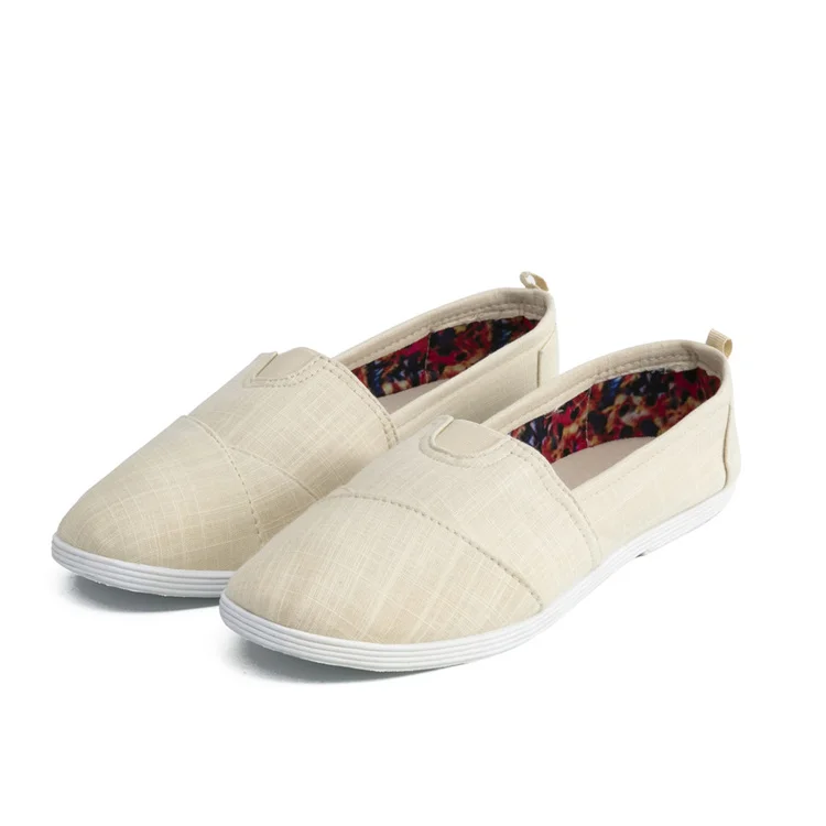 

Cheap Women Wholesale Breathable Canvas Shoes In China Thin Sole Slip On Flats, White or customized