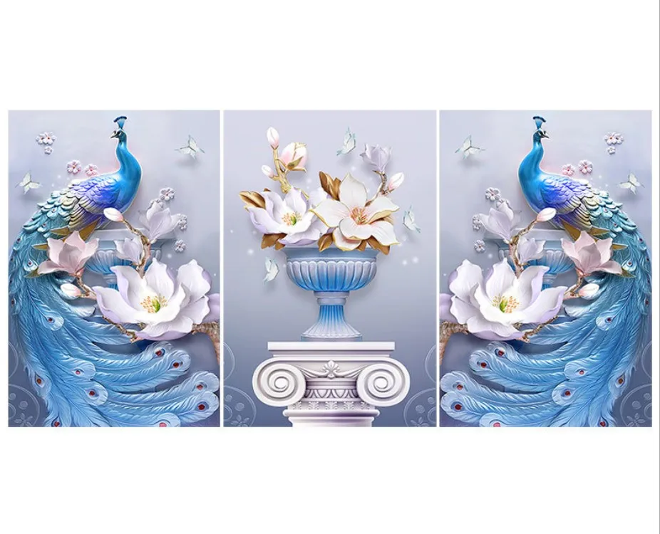 

diy images diamond painting Interior decoration painting large animals triplet peacock diamond painting, Customized color