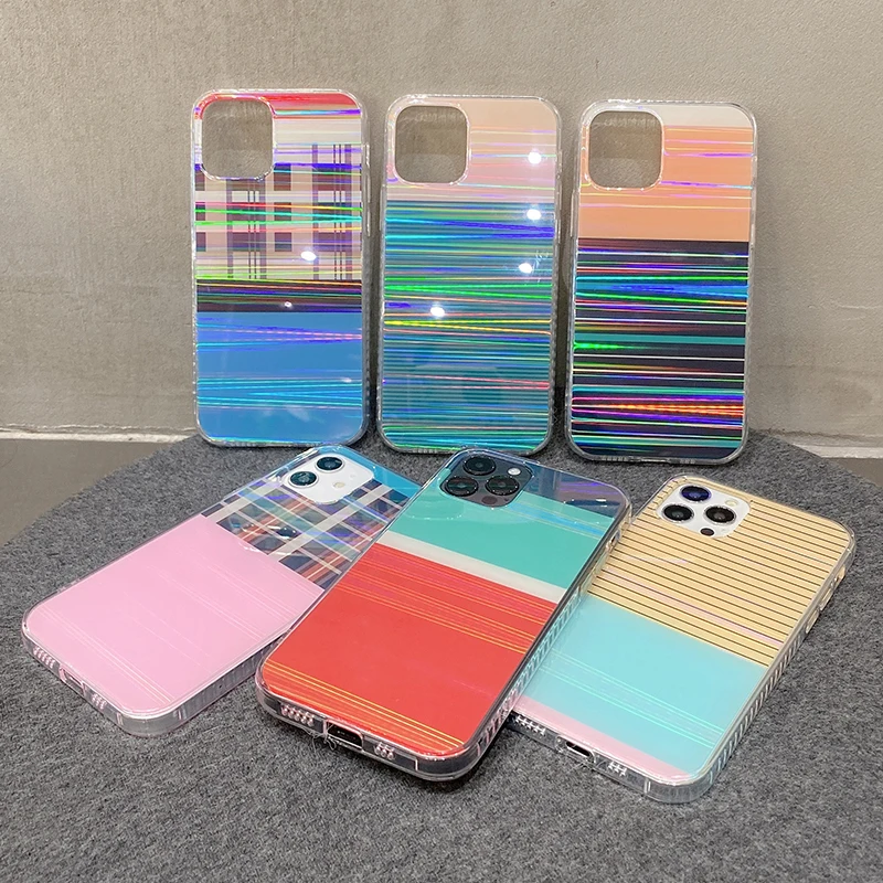 

Factory OEM holographic laser stripe line phone back cover for iPhone 13 12 Pro Max 11 XS XR xsmax transparent protective cover