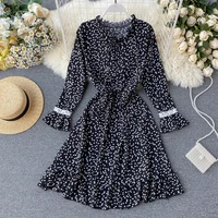 

Latest French Style Women Cute Flare Sleeve Printed A Line Midi Dress