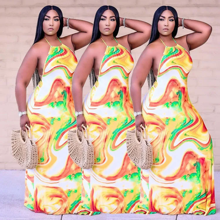 

Lady backless new style plus size women dresses sexy cut out maxi dress plus size african skirts printed back cut-out dress