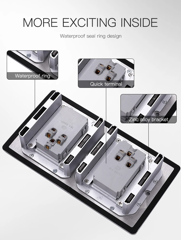 Double stainless steel concealed floor socket with customized module