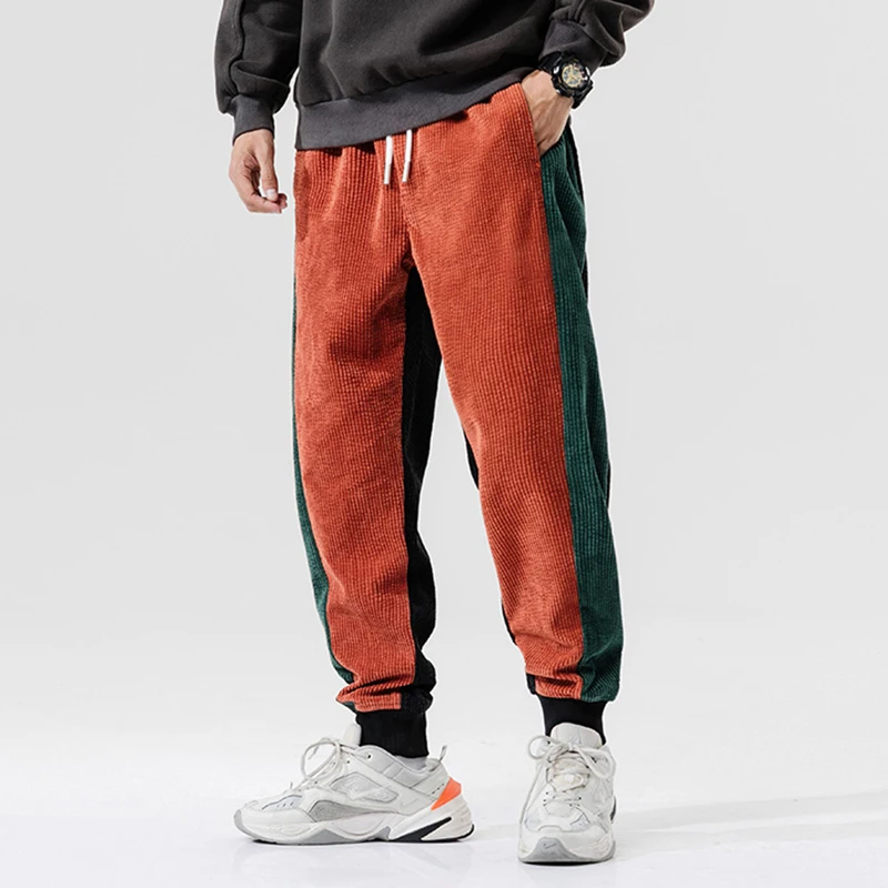 

Wholesale mens long cotton pant big pocket color block corduroy sports jogger, Customized color