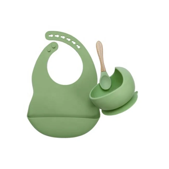 

bpa free children gift organic dinner tableware plate bib bowl spoon silicone baby feeding set