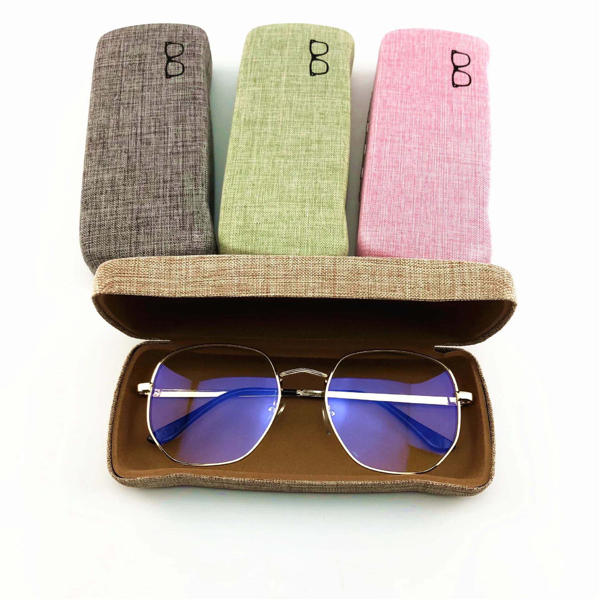 

Linen fabric optical mirror box student myopia men's and women's fashion glasses case