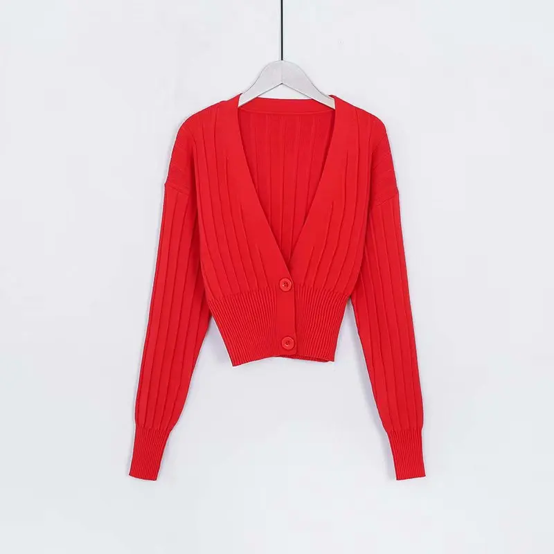 

New autumn/winter 2019 low- V neckline cardigan with two - button for lady knit wear