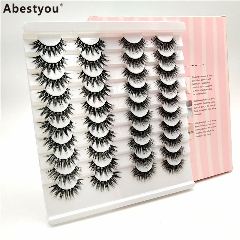 

Abestyou 20pairs Per Tray Multipack Eyelash 3D Fiber Lash Fake Silk Private Label Eyelash With Transparent Cover