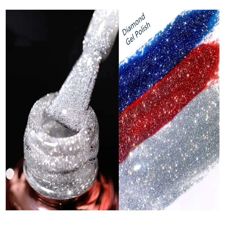 

Wholesale Private Label high quality New color uv led gel polish glitter diamond glue gel, 18 colors