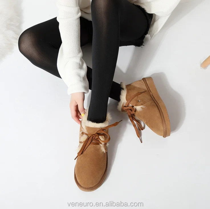 

Ladies Suede Leather Boots Winter Women Snow Boots Sheep Lacing Short Boots Women, Customized color