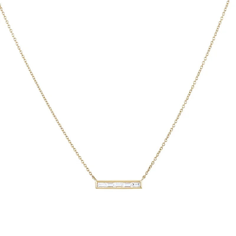 

Milskye 925 Sterling Silver Simple Jewelry Gold Plated 18K Baguette Diamond Bar Necklace