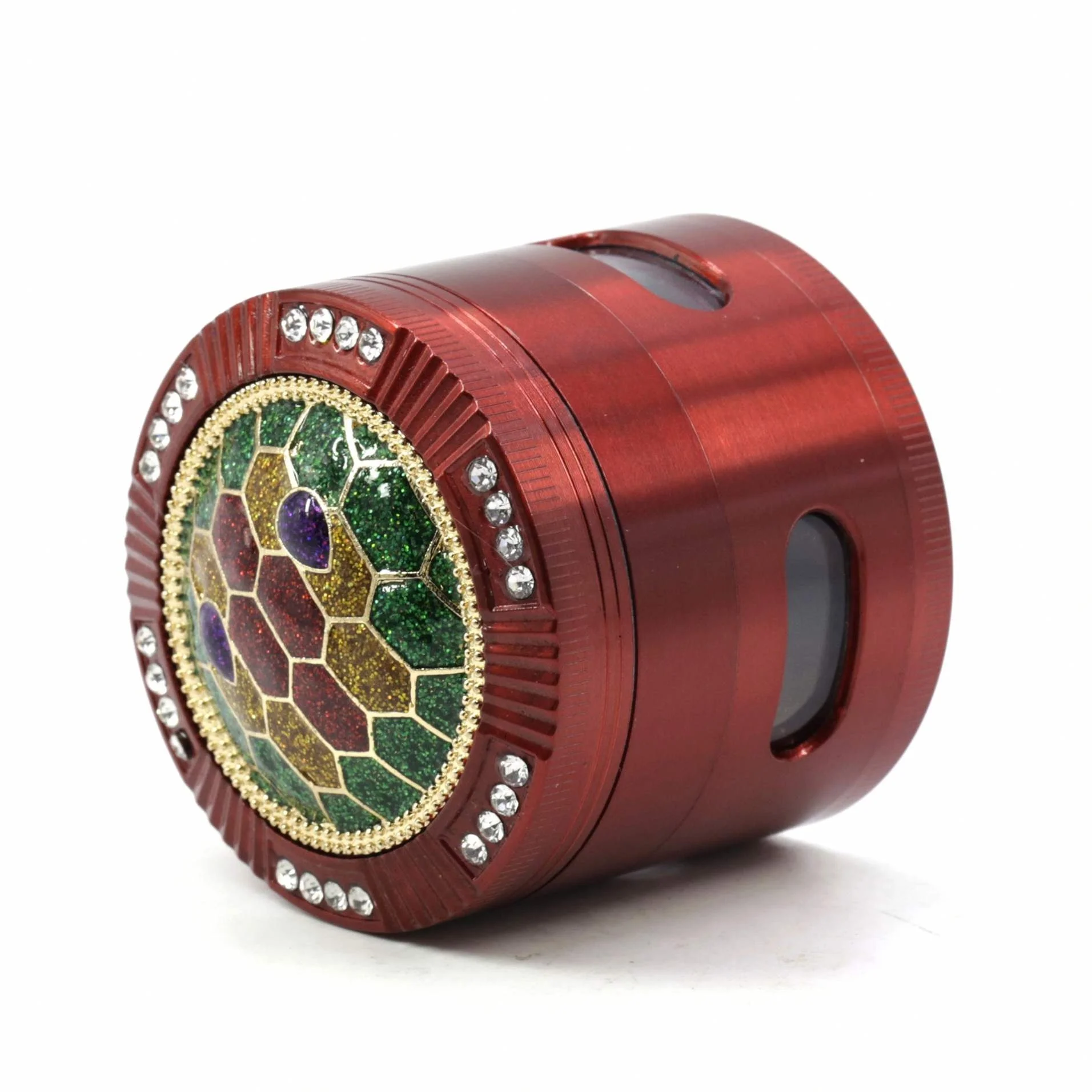 

New Diamond Diameter  Tobacco Grinder Tortoise Shell Color Matching Side Window 4 Part Dry Herb Grinder, Picture