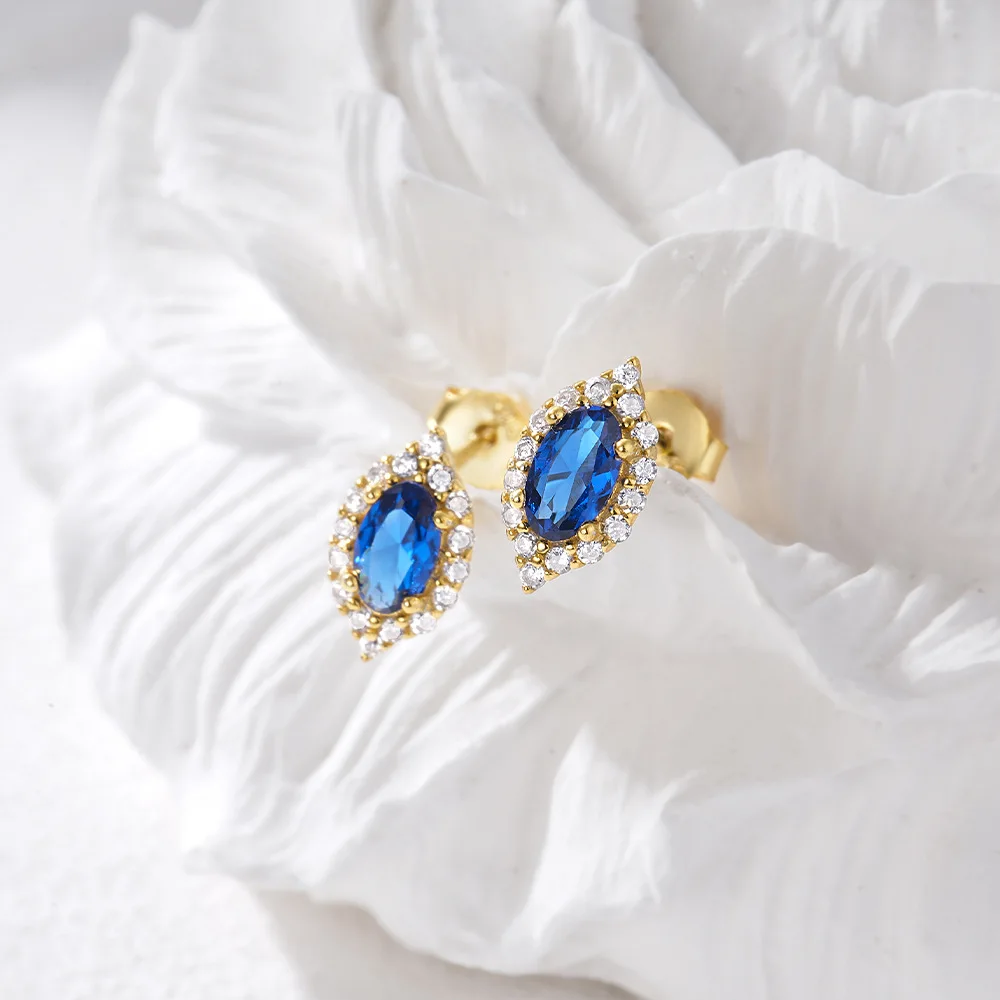 

Carline 925 Sterling Silver Blue Spinel Earrings 18k Gold Plated Design Fine Zircon Jewelry High Quality Vintage for women