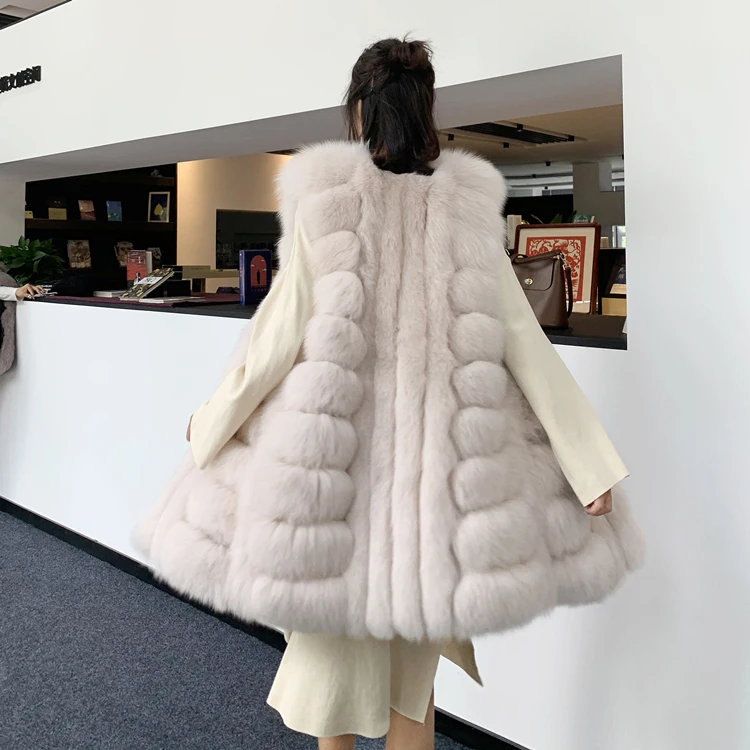 

Genuine Fox Fur Vest for Women Fashionable Winter Warm Long Style Fur Waistcoat Fox Fur Gilet Women