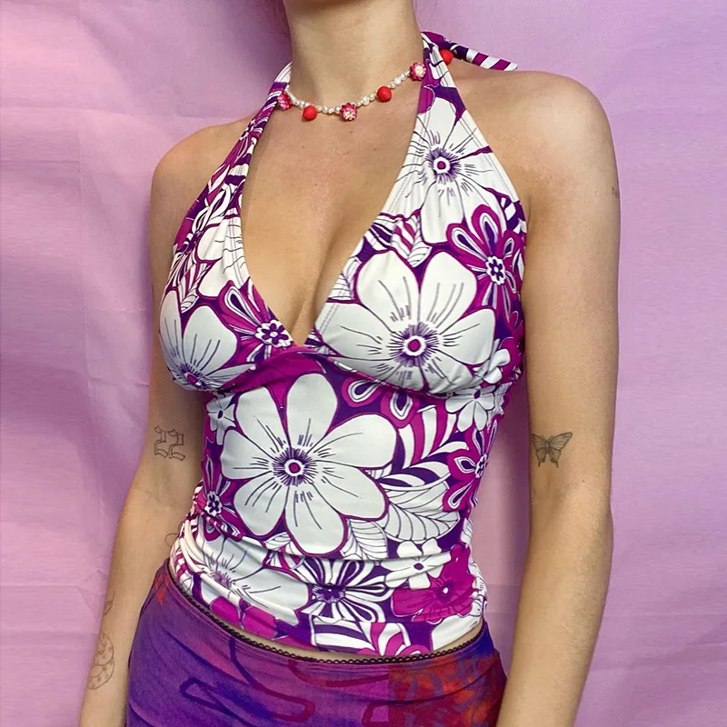 

FS3028D women's sleeveless sexy printed crop tops street style vest