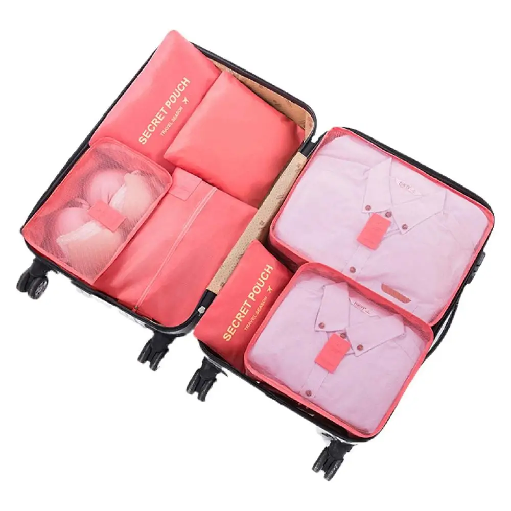 

7 Sets Pink Clothes Storage Bag Travel Organizer Pouches Compression Packing Cubes Travel Bag