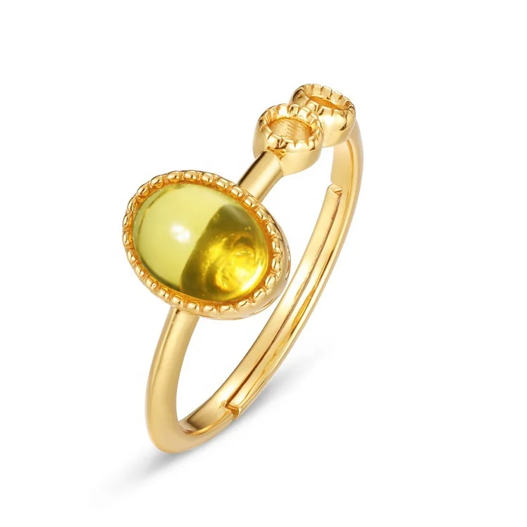 

Wholesale Price Sterling Silver Gemstone Jewelry Gift Elegant Lady Gold Plating Oval Amber Ring