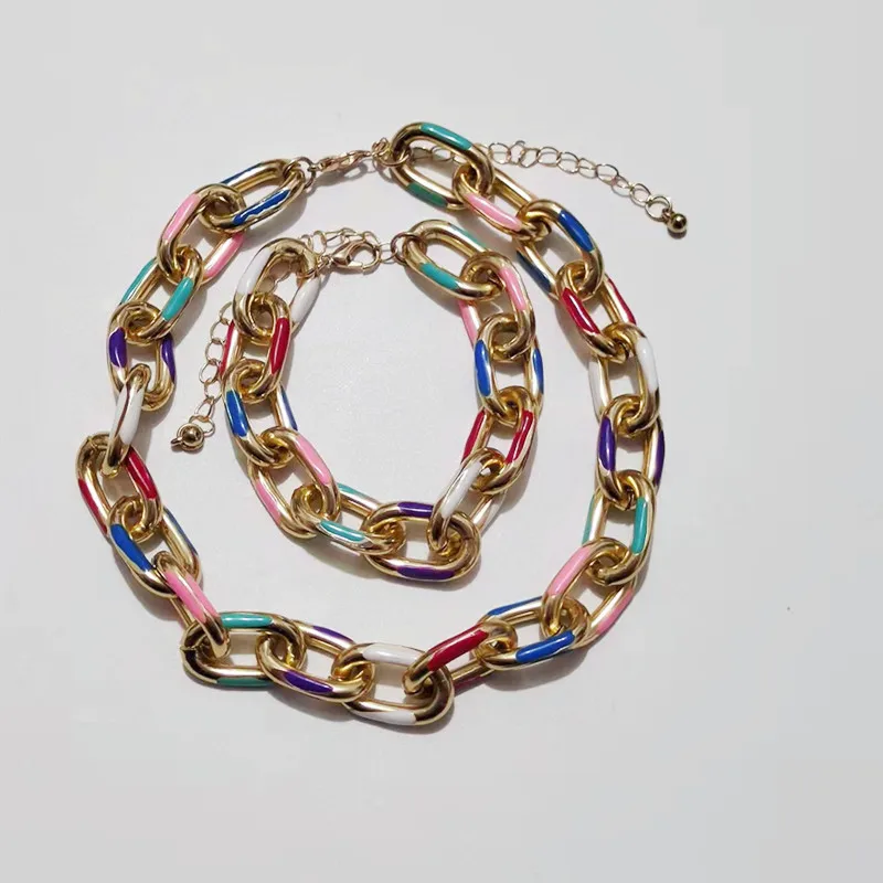 

European American Niche Hip Hop Jewelry Set Necklace Bracelet Color Drop Oil Necklace Women