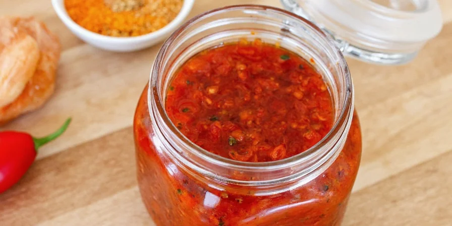 Final shot of sweet pepper relish and spices