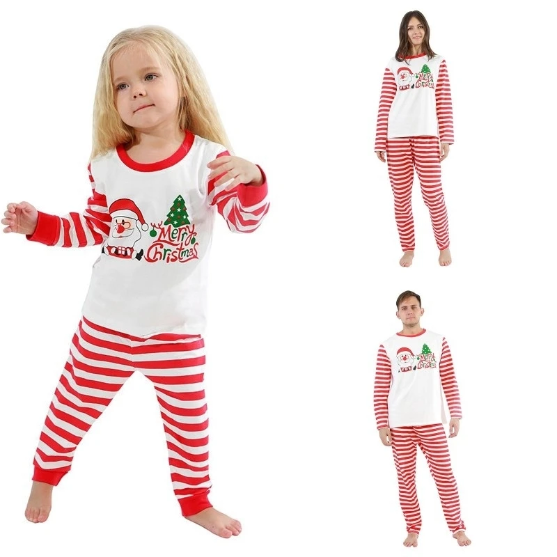 

Xmas Family Matching Outfits Adults Kids Pajamas Sets Autumn Sleepwear Striped Santa Claus Printed Chritmas Nightwear