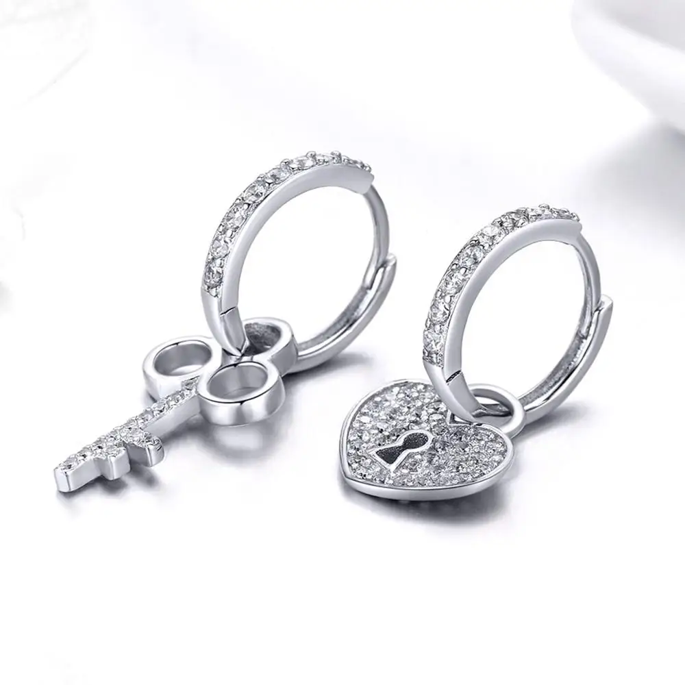 

promotional products free product sample Popular Silver 925 earrings Lock and heart sterling silver diamond earrings