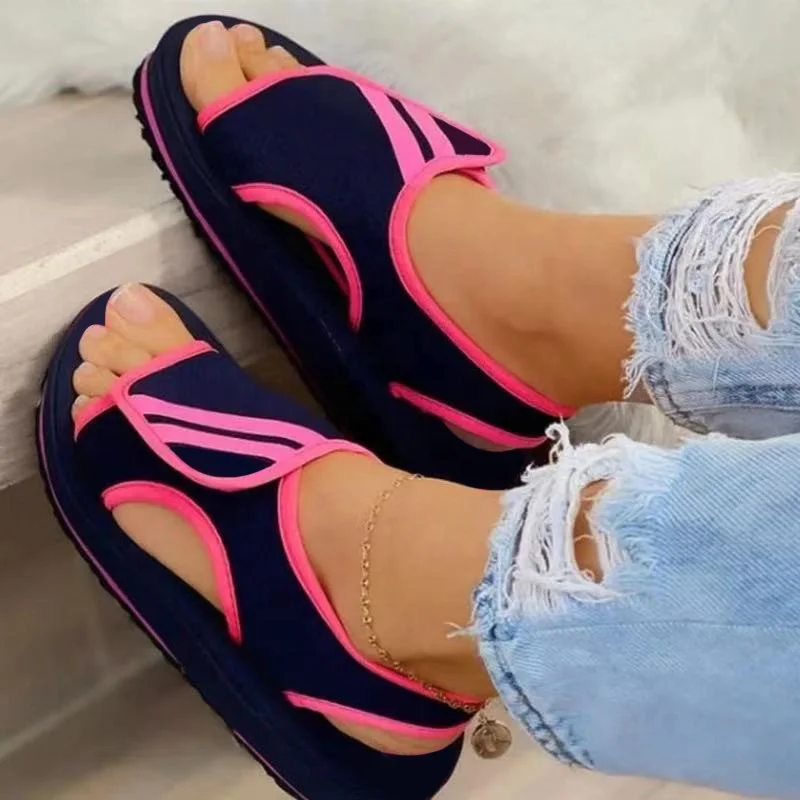 

Women Open Round Toe Casual Sport Sandals Comfortable Cotton Fabric Summer Women Sport Flats Shoes Slippers Slides, Black pink red blue