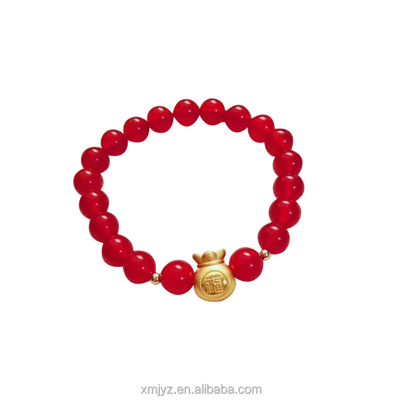 

Certified Pure Gold 999 Gold Baifu Lucky Bag Bracelet Red Agate Bracelet Female Birth Year Bracelet Thousand Feet Lucky Bag