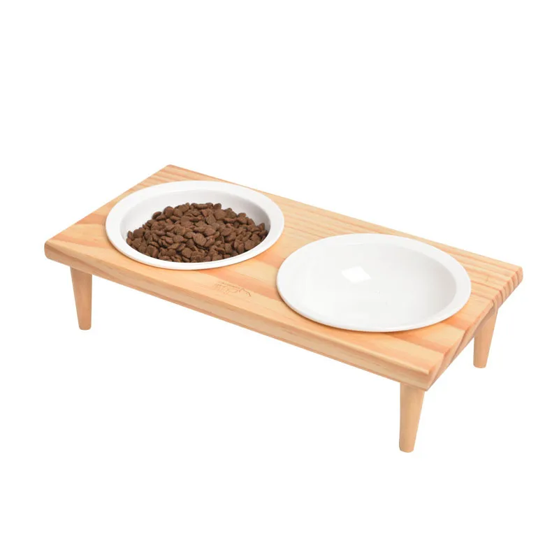 

Elevated Cat Dog Bowls With Wooden Stand With Double Ceramic Bowls Or Stainless Steel Bowls Raised Feeder For Pet