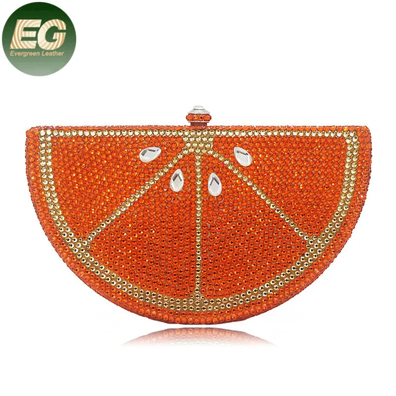 

LEB1456 Fruit orange slice diamond studded purses sparkle bling rhinestone purse clutch women evening crystal bag