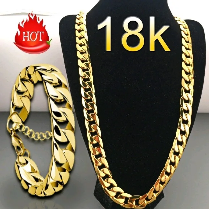 

Fashion Hiphop Mens 18k Gold Plated Stainless Steel Cuban Link Chain Necklace For Men