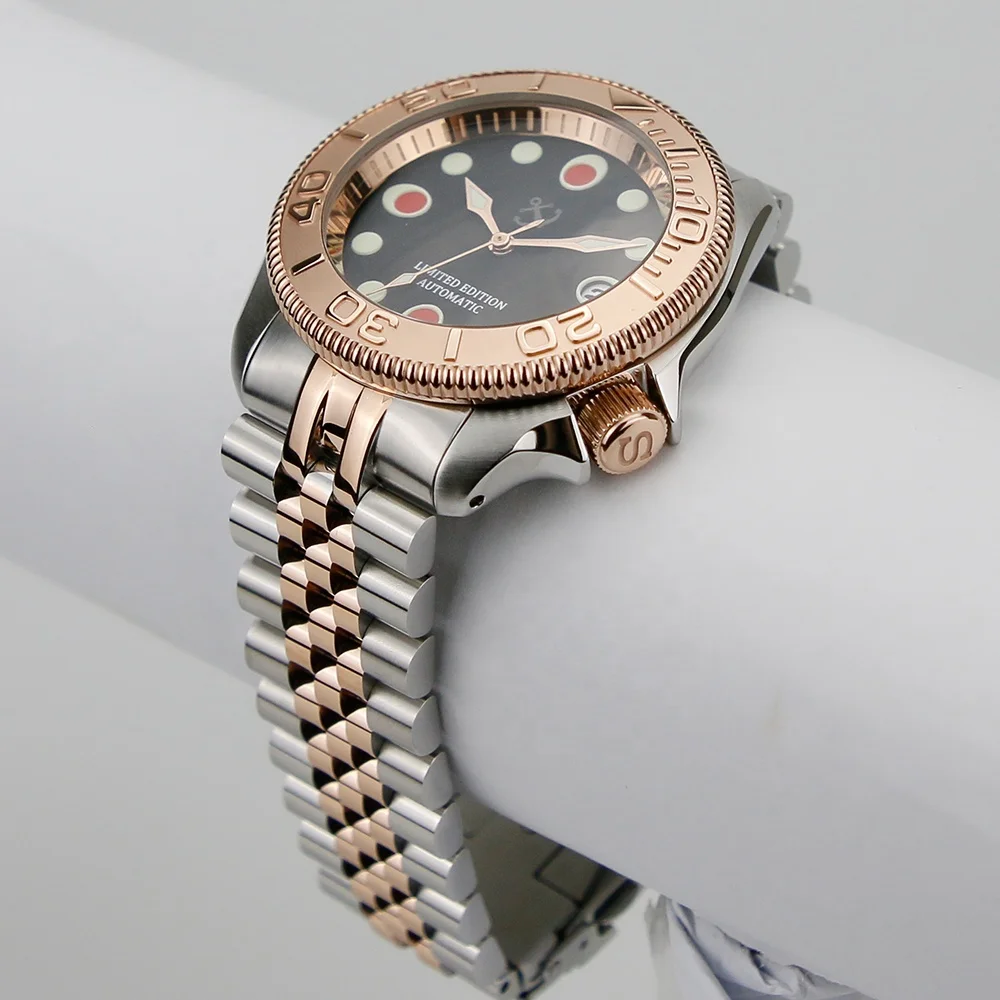 

Swiss Super Luminous Dial Hands SKX007 4H Clock NH35 Automatic 20ATM Dome Sapphire Glass Wrist Men Watch, Silver&rose gold