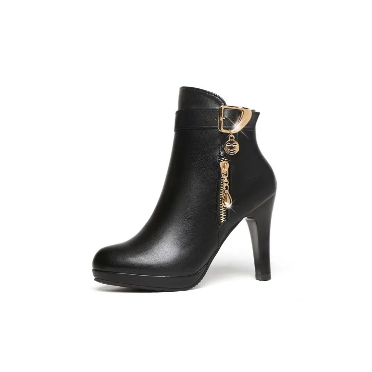 

High quality autumn and winter work women black boots casual office shoes women leather custom womens high heel boots