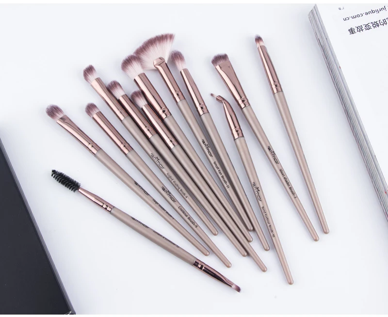 

HZM Factory Wholesale 12Pcs Professional Eyeshadow Custom Make Up Brushes Set Cosmetic Eyebrow Makeup Brush Set, Customized