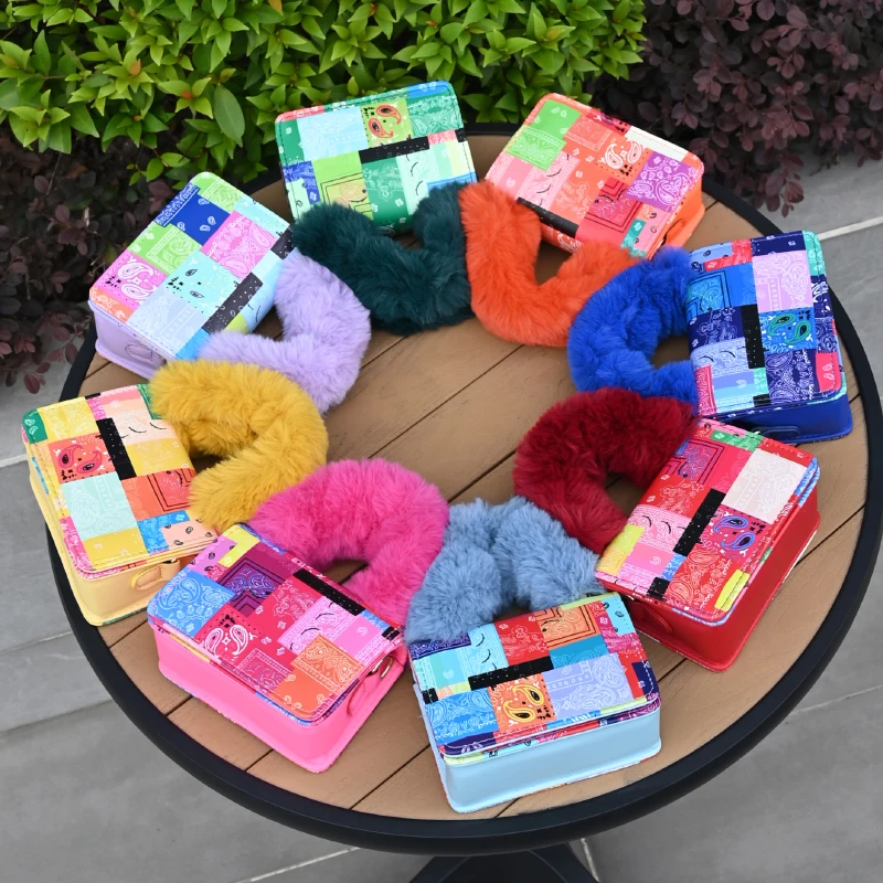 

2021 New arrival Winter Colorful purses and handbags Small Fur Handle Ladies Purses Print Cute ladies handbags women bags, Customized color
