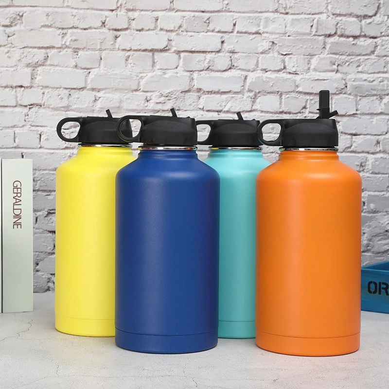 

32/40oz vacuum flask stainless steel water bottle with wide mouth straw lid in handle coffee mug, Multiple colors