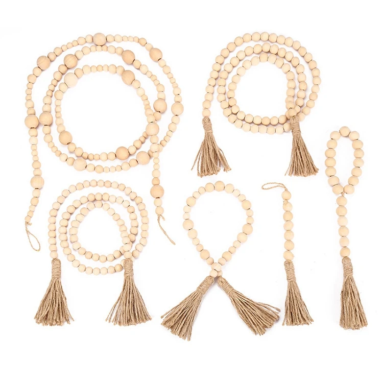 

M832 Wooden Farmhouse Beads Garland With Tassel Home Decorative