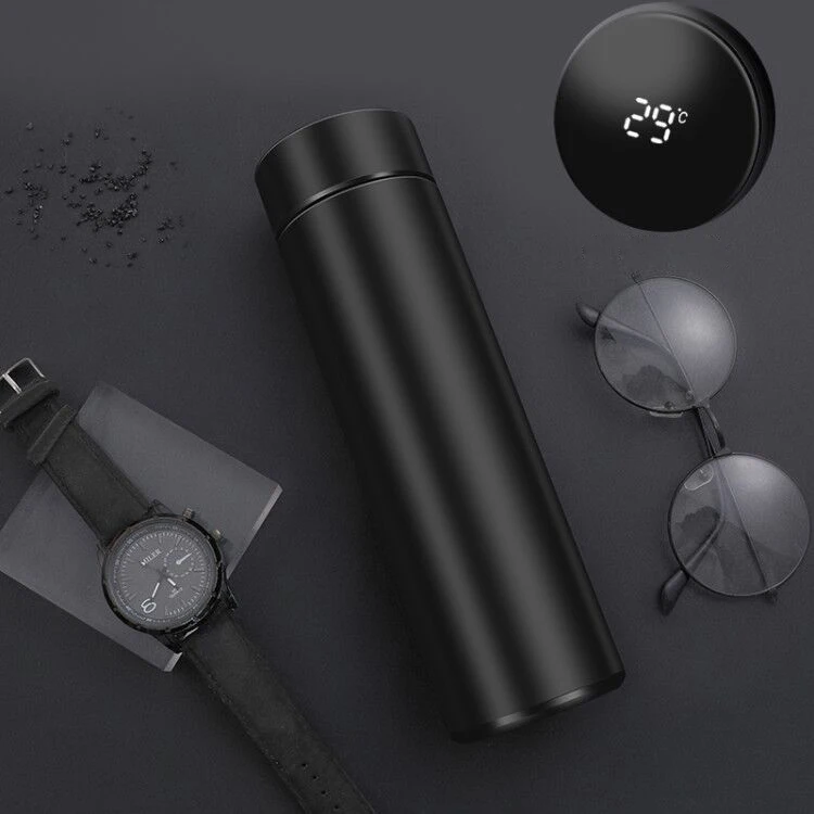 

A2711 Custom Logo Stainless Steel 500ml Gift Cup Show Temperature Car Water Bottle Insulated Drinking Business Vacuum Cup, As pic