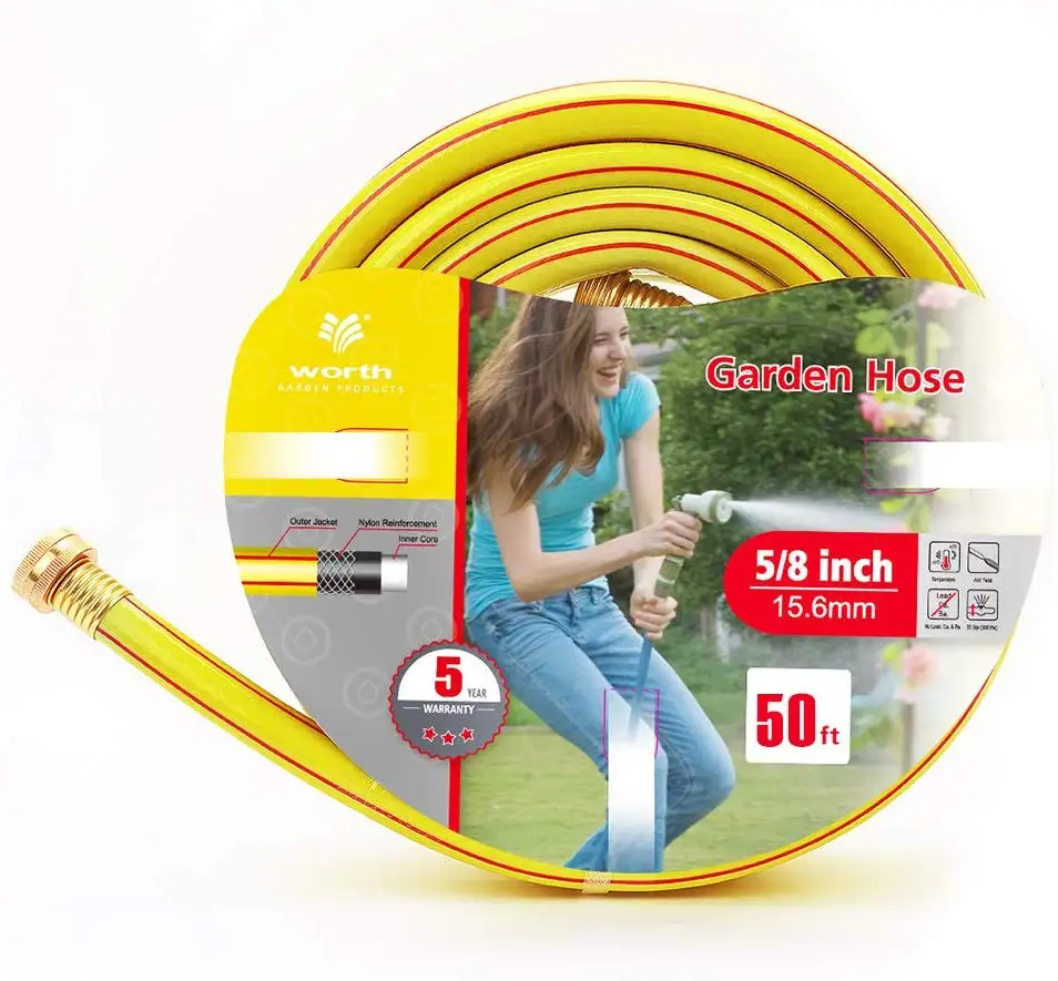 

Yellow 75FT 5/8 inch Customizable PVC Flexible Garden Heavy Duty Water Hose Pipe with Brass Connector